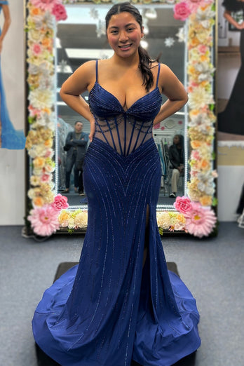 Mermaid Black Corset Prom Dress with Beading