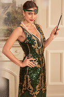 Load image into Gallery viewer, Green Golden Sequins Sheath 1920s Great Gatsby Sequin Fringe Flapper Dress