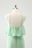 Load image into Gallery viewer, Green Chiffon Mermaid Halter Tiered Long Bridesmaid Dress
