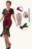 Load image into Gallery viewer, Sparkly Black Red Bodycon Fringed Flapper Dress with 20s Accessories Set