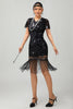 Load image into Gallery viewer, Sparkly Black Bodycon Short Sleeves Fringed Flapper Dress with 20s Accessories Set