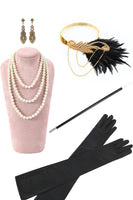 Load image into Gallery viewer, Sparkly Black Golden Sequins Fringed Flapper Dress with 20s Accessories Set