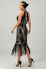 Load image into Gallery viewer, Sparkly Black Golden Bodycon Halter Sequins Flapper Dress with 20s Accessories Set