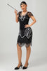 Load image into Gallery viewer, Sparkly Black Silver Bodycon Beaded Flapper Dress with 20s Accessories Set