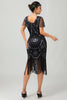 Load image into Gallery viewer, Sparkly Black Silver Short Sleeves Sequins Flapper Dress with 20s Accessories Set