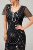Load image into Gallery viewer, Sparkly Black Silver Short Sleeves Sequins Flapper Dress with 20s Accessories Set