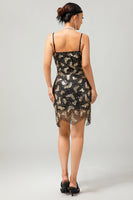 Load image into Gallery viewer, Sparkly Black Golden Short Spaghetti Straps Flapper Dress with 20s Accessories Set
