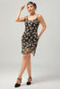Load image into Gallery viewer, Sparkly Black Golden Short Spaghetti Straps Flapper Dress with 20s Accessories Set