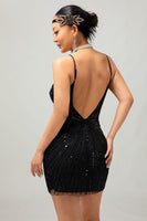 Load image into Gallery viewer, Sparkly Black Tight Short Sequins Flapper Dress with 20s Accessories Set