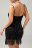 Load image into Gallery viewer, Sparkly Black Sequins Fringed Tight Short Flapper Dress with 20s Accessories Set