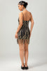 Load image into Gallery viewer, Sparkly Black Golden Sequins Spaghetti Straps Tight Flapper Dress with 20s Accessories Set