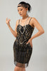 Load image into Gallery viewer, Sparkly Black Golden Spaghetti Straps Sequins Tight Flapper Dress with 20s Accessories Set