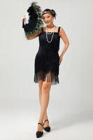 Load image into Gallery viewer, Sparkly Black Tight Short Fringed Flapper Dress with 20s Accessories Set