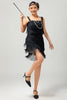 Load image into Gallery viewer, Sparkly Black Tight Short Fringed Flapper Dress with 20s Accessories Set