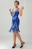 Load image into Gallery viewer, Sparkly Royal Blue V-Neck Fringed Sequins Short Flapper Dress with 20s Accessories Set