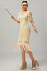 Load image into Gallery viewer, Sparkly Apricot Bodycon Fringed Flapper Dress with 20s Accessories Set