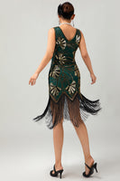 Load image into Gallery viewer, Sparkly Green Golden Fringed Sequins Sheath Short Flapper Dress with 20s Accessories Set