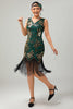 Load image into Gallery viewer, Sparkly Green Golden Fringed Sequins Sheath Short Flapper Dress with 20s Accessories Set