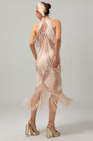 Load image into Gallery viewer, Sparkly Champagne Bodycon Halter Flapper Dress with 20s Accessories Set
