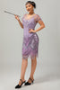 Load image into Gallery viewer, Sparkly Purple V-Neck Short Sleeves Sequins Flapper Dress with 20s Accessories Set