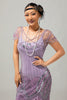 Load image into Gallery viewer, Sparkly Purple V-Neck Short Sleeves Sequins Flapper Dress with 20s Accessories Set