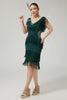 Load image into Gallery viewer, Sparkly Dark Green V-Neck Fringed Beaded Flapper Dress with 20s Accessories Set
