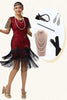 Load image into Gallery viewer, Sparkly Black Red Sequins Beaded Short Sleeves Flapper Dress with 20s Accessories Set