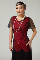 Load image into Gallery viewer, Sparkly Black Red Sequins Beaded Short Sleeves Flapper Dress with 20s Accessories Set