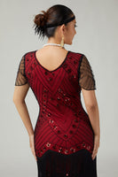 Load image into Gallery viewer, Sparkly Black Red Sequins Beaded Short Sleeves Flapper Dress with 20s Accessories Set