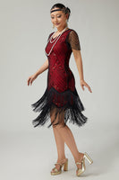 Load image into Gallery viewer, Sparkly Black Red Sequins Beaded Short Sleeves Flapper Dress with 20s Accessories Set