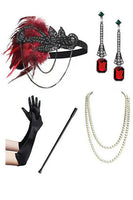 Load image into Gallery viewer, Burgundy Sparkly Sheath Sequin V-Neck Long 1920s Dress with 20s Accessories Set