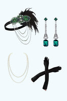 Load image into Gallery viewer, Fringed Dark Green Sheath Sparkly Sequin Long 1920s Dress with 20s Accessories Set