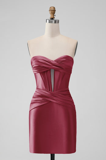 Dark Green Strapless Satin Bodycon Short Prom Dress
