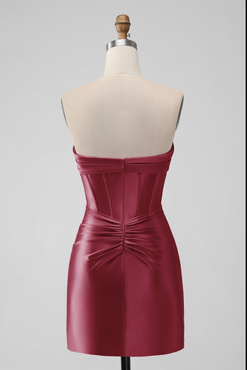 Dark Green Strapless Satin Bodycon Short Prom Dress