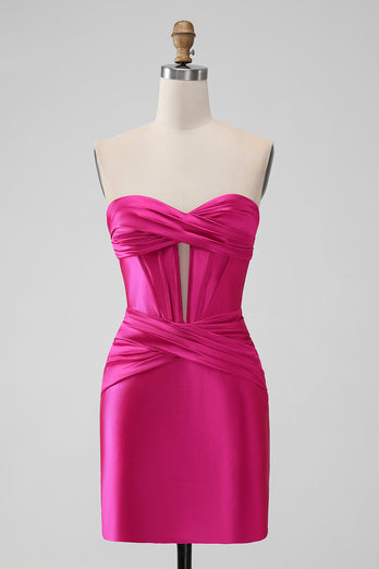 Royal Blue Strapless Satin Tight Short Prom Dress