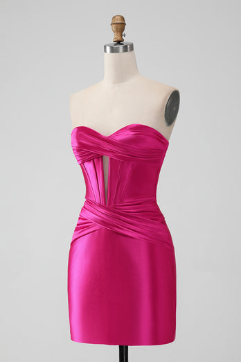 Royal Blue Strapless Satin Tight Short Prom Dress
