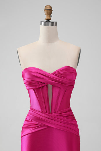 Royal Blue Strapless Satin Tight Short Prom Dress