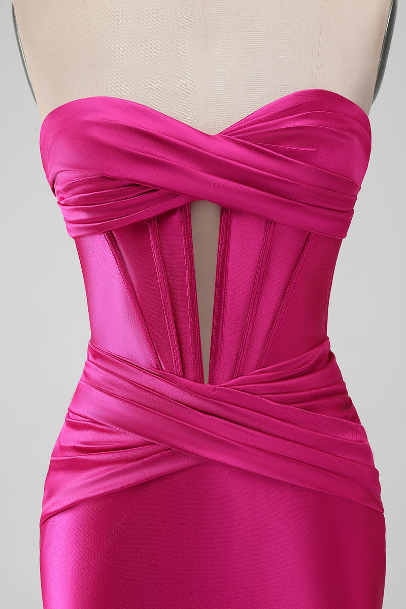 Load image into Gallery viewer, Royal Blue Strapless Satin Tight Short Prom Dress