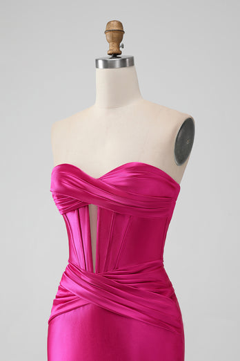 Royal Blue Strapless Satin Tight Short Prom Dress
