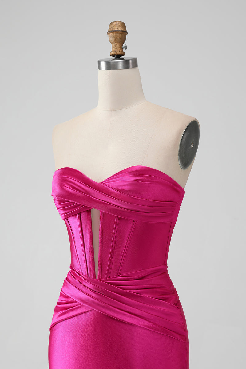 Load image into Gallery viewer, Royal Blue Strapless Satin Tight Short Prom Dress