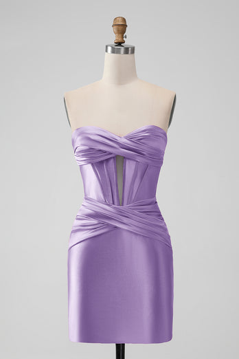 Dark Green Strapless Satin Bodycon Short Prom Dress