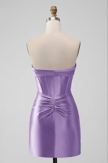 Dark Green Strapless Satin Bodycon Short Prom Dress
