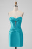 Load image into Gallery viewer, Dark Green Strapless Satin Bodycon Short Prom Dress