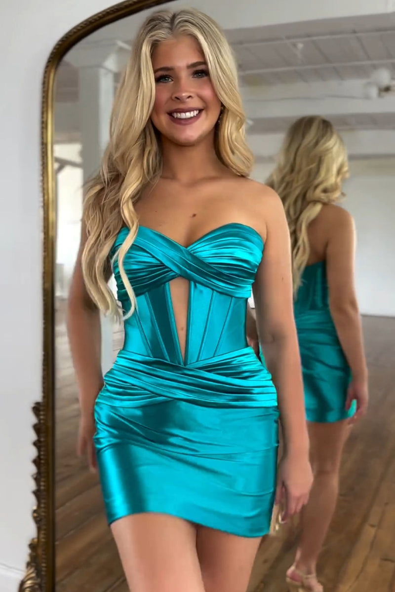 Load image into Gallery viewer, Royal Blue Strapless Satin Tight Short Prom Dress
