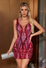 Load image into Gallery viewer, Glitter Fuchsia Sequins V Neck Tight Party Dress