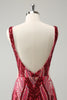 Load image into Gallery viewer, Glitter Fuchsia Sequins V Neck Tight Party Dress