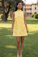 Load image into Gallery viewer, Floral Sage Green Short High Neck A Line Birthday Party Dress