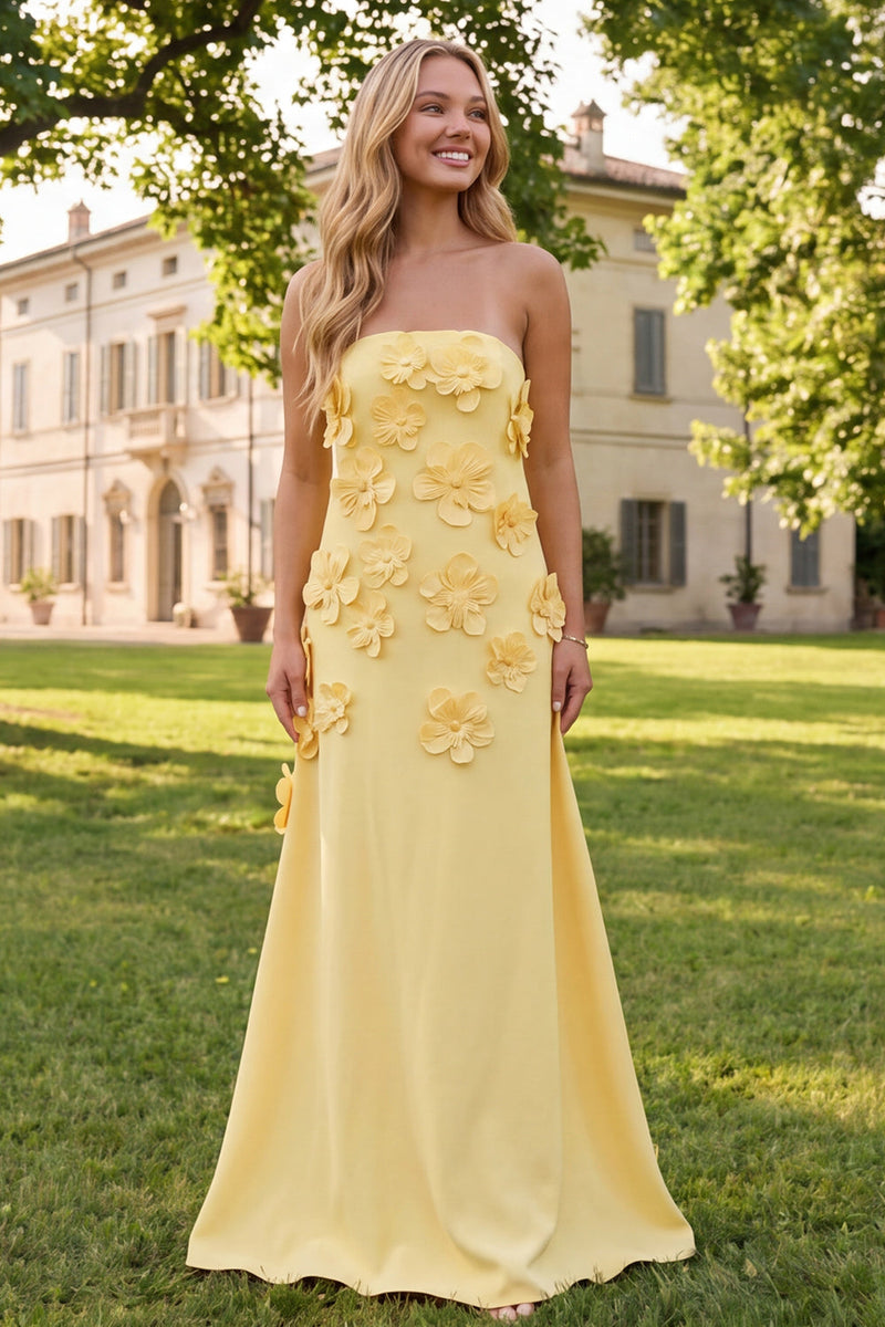 Load image into Gallery viewer, Sage Green Floral A Line Strapless Maxi Formal Dress