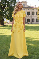 Load image into Gallery viewer, Round Neck Blue Floral A Line Long Formal Dress with Sleeves