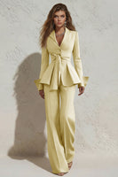 Load image into Gallery viewer, 2 Piece Ivory Peak Lapel Wide Leg Long Business Suits with Sash